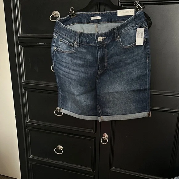 Maurices Blue Jean Shorts with Cuffed Hem and Distressed Look - Picture 1 of 5